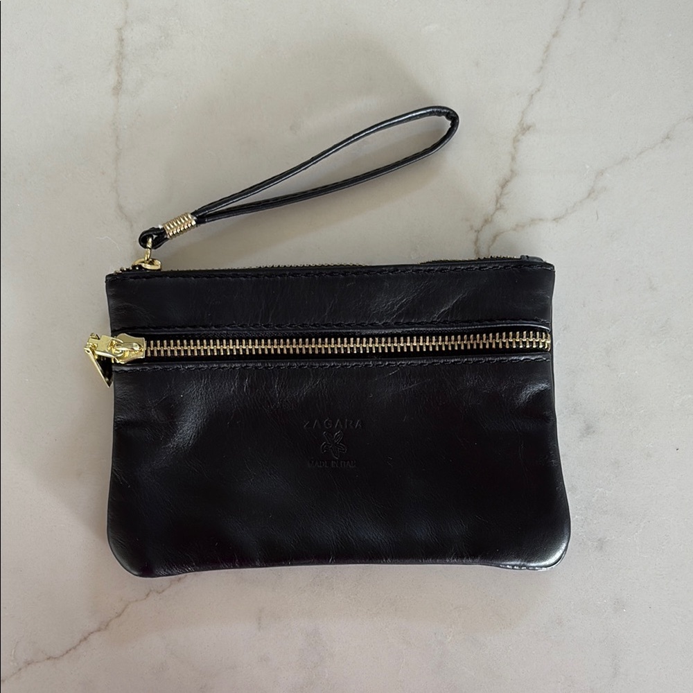 Zagara Black Italian Leather Wristlet with Gold Accents